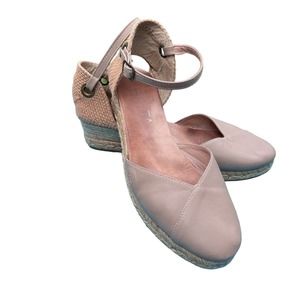 Women’s Tan Leather/Fabric Espadrilles w/Ankle Straps Made in Spain Size 40/US9